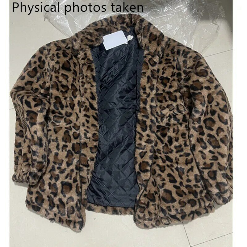 여성용 스탠드 칼라 따뜻한 파카 레오파드 무늬 재킷, 한국 여성 루즈 인조 모피 코트, 가을 겨울 외투, 2024 신상