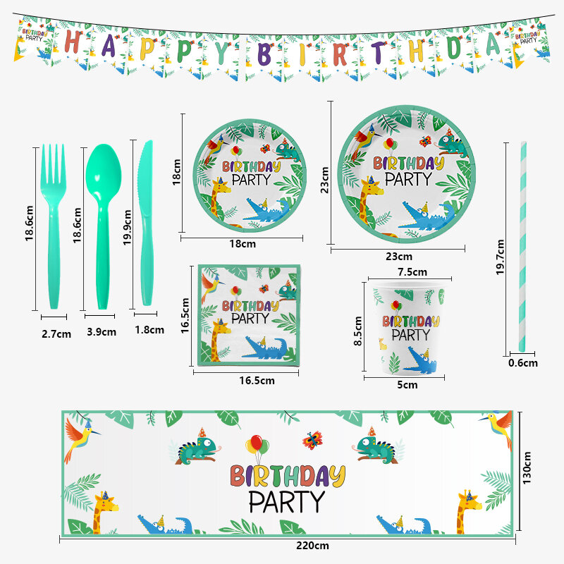 10 Guest New Happy Birthday Paper Plates Napkins Party Supplies Cute Cartoon Crocodile Prints Girl Boy Decoration Baby Shower