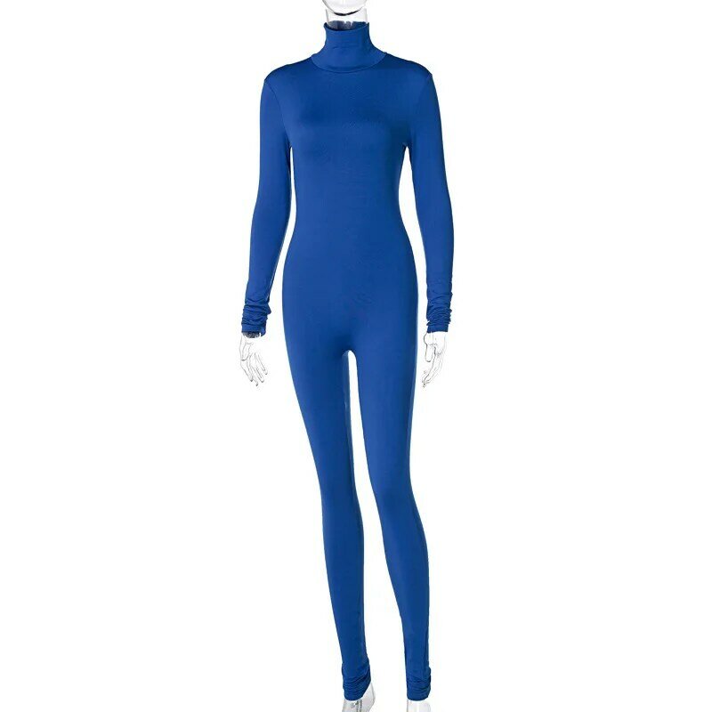 Baju Monyet Wanita Warna Polos Jumpsuit Bodycon Skinny Turtleneck Solid Lengan Panjang 2023 Pakaian Terusan Satu Potong Kasual Fitness Mode