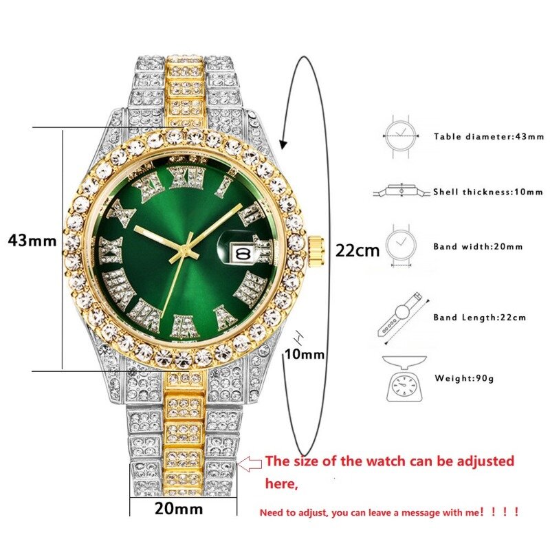 ساعة كوارتز ماسية من الفولاذ المقاوم للصدأ للرجال ، ساعة مضيئة ، هدية فاخرة ، تقويم ، موضة ، 2023