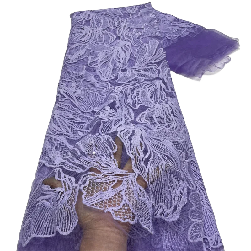 Tissu en dentelle 3D avec paillettes brodées, tissu nigwin africain pour la couture, tulle en dentelle française, 5 mètres, Dubaï, luxe, 2024