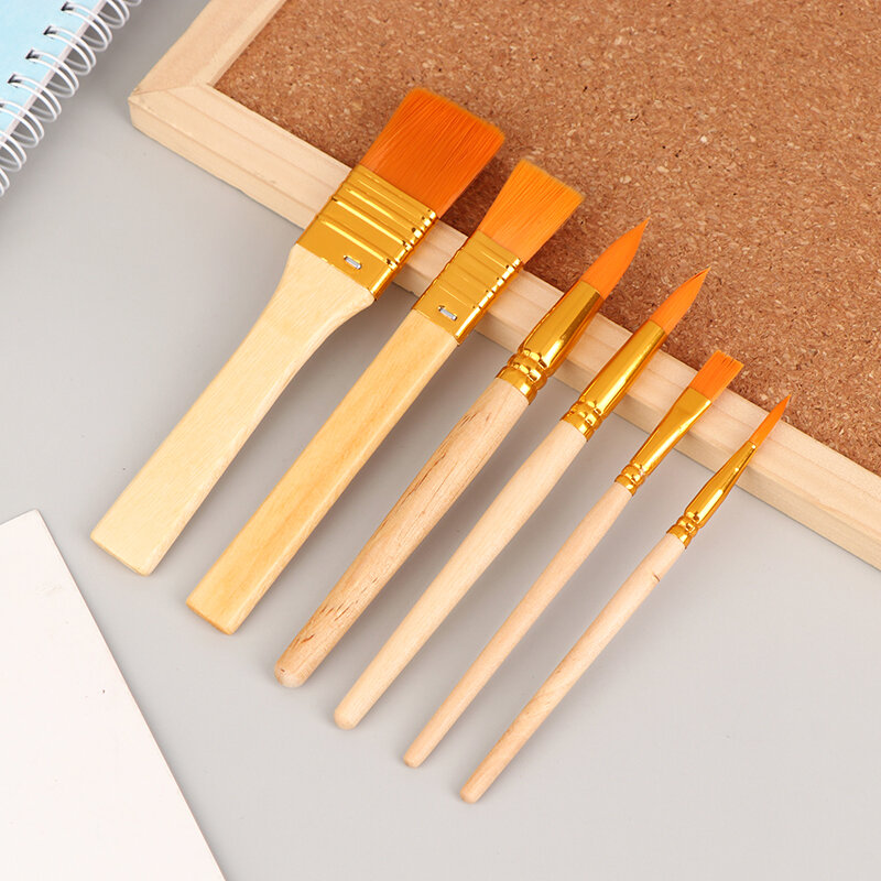 6Pcs Portable Watercolor Brushes Wooden Handle Watercolor Paint Brush Pen Set For Learning Diy Oil Acrylic Painting Tools