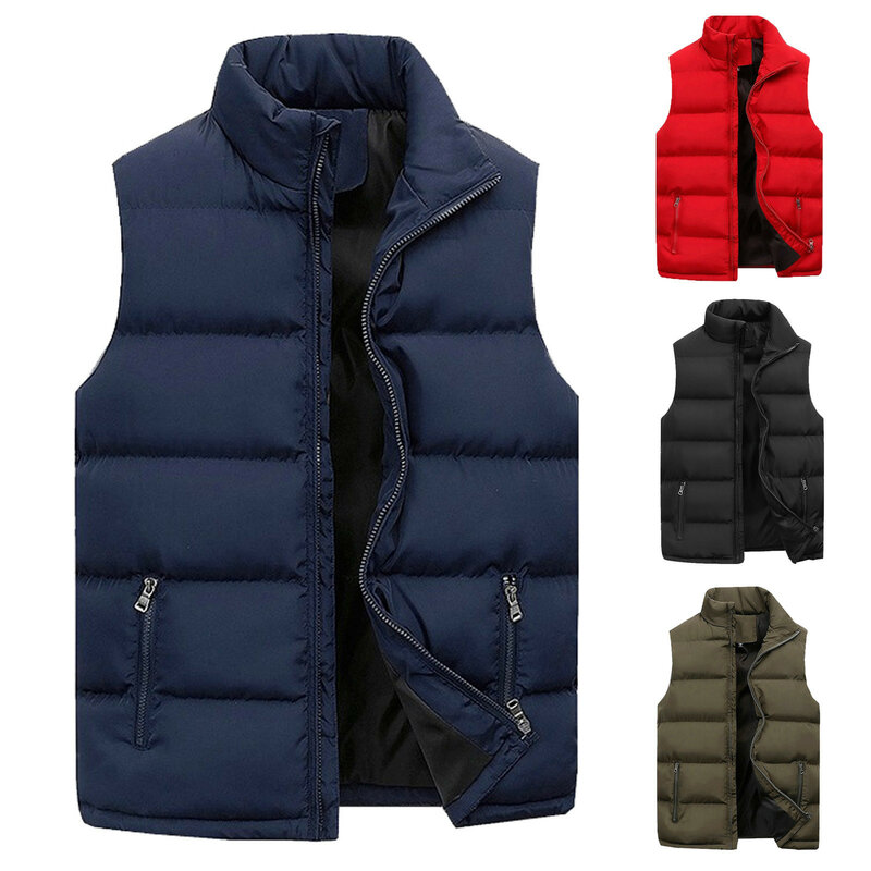 남성용 민소매 하이 칼라 패딩 다운 코트, 푸퍼 코트, 따뜻한 단색, 피트니스 재킷 코트, 사무실 작업복, 가을, 겨울
