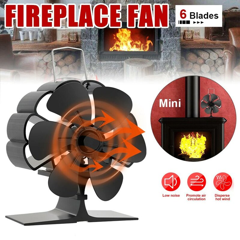 6-Blade Mini Stove Fan Heat Powered Log Wood Fireplace Fan Burner Eco Quiet Energy Saving Home Warm Efficient Heat Distribution