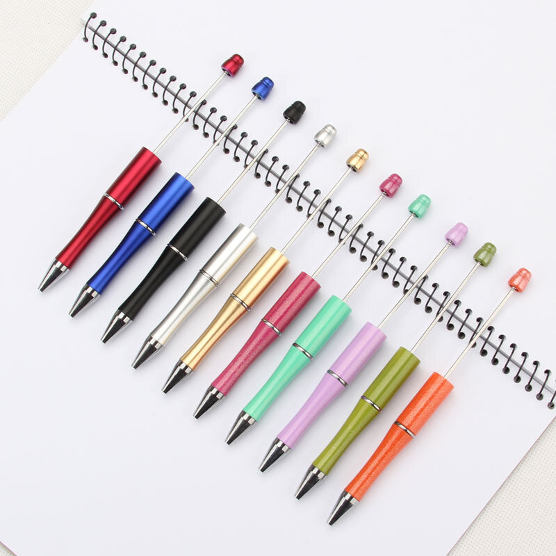 25pcs Plastic Beadable Pen Creative DIY Beads Ballpoint Pen With Shaft Black Ink Stationery School Office Supplies Kids Gift