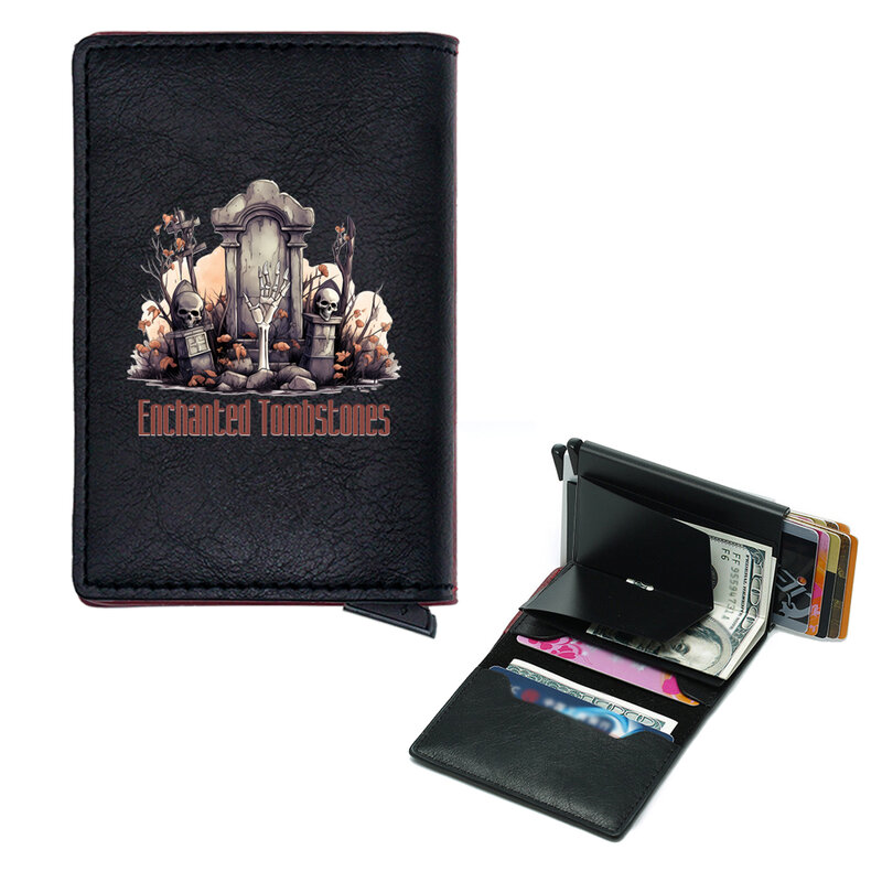 재밌는 할로윈 묘석 커버 RFID 신용카드 홀더 남성 지갑, 은행 카드 홀더 케이스, 소형 슬림 얇은 미니 여성 지갑