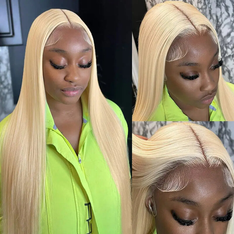 Perruque Lace Front Wig naturelle lisse blond 613, 13x4, 13x6, HD, 180% de densité, pour femmes