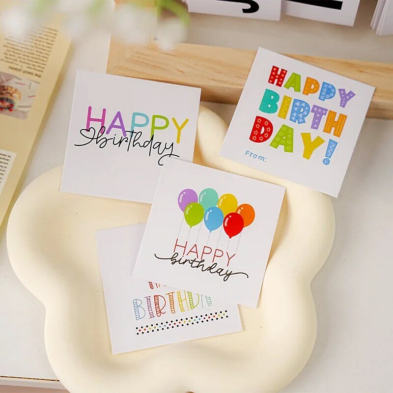 Cartes d'invitation carrées en papier pour enfants, ballon coloré, cartes de joyeux anniversaire, message pour femmes et hommes, fête d'adultes, 50 pièces