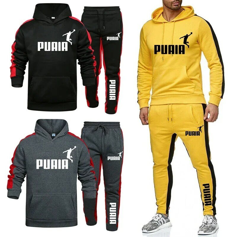 2024 Men's printed two-piece tracksuit with hooded long-sleeved pullover hoodie + elasticated trousers casual wear