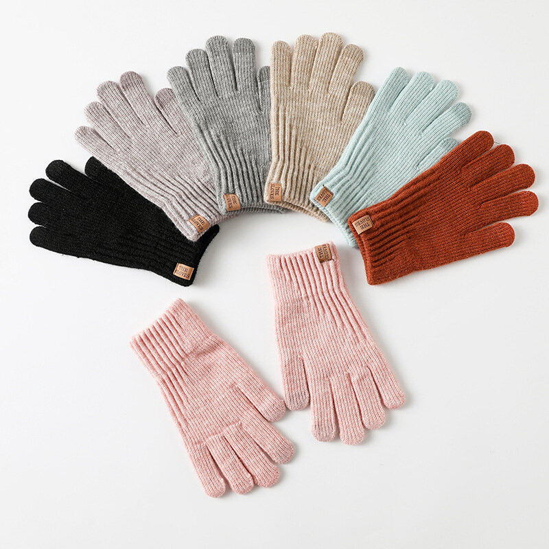Kobiety zimowe utrzymują ciepły ekran dotykowy prosta w jednolitym kolorze styl sprężystość z miękkiej dzianiny rękawiczki urocze Sweety modna zagęszczona