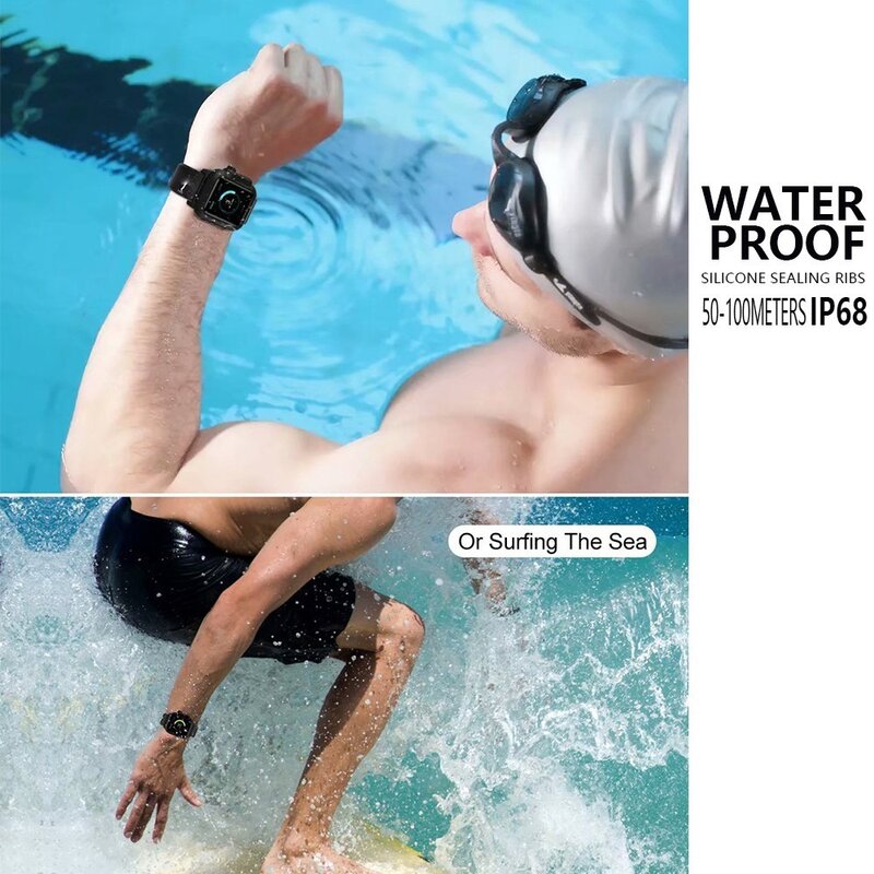 IP68 Wasserdichte fall mit Gurt Für Apple Uhr Serie 6 se 5 4 44mm 40mm iWatch Serie 1 2 3 42mm