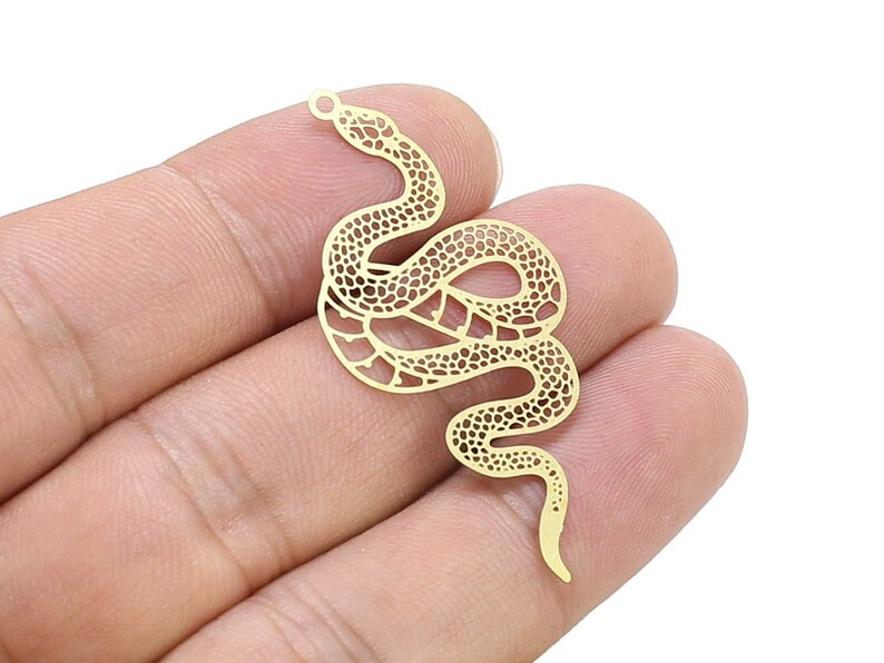 Colgante de serpiente de latón para fabricación de joyas, pendiente hueco de 6 piezas, 48x21,4x0,3mm, R2378