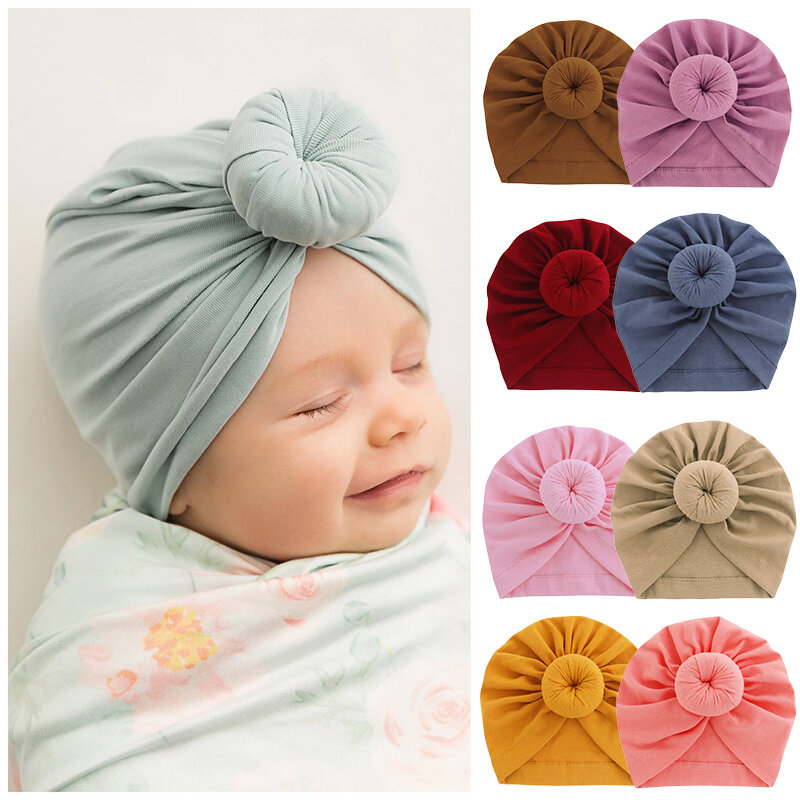 Newborn Turban Baby Girl Headband Donut Infant Hat Soft Cotton Head Wraps Turbans for Babies Toddler Beanie Cap Baby Accessories