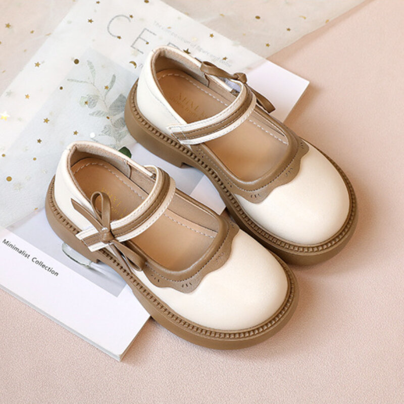 Fashion Girl School Shoes Patchwork Kid Princess Shoes for Children Shallow Toddler Ruffled Edge Leather Shoes Causal Mary Janes