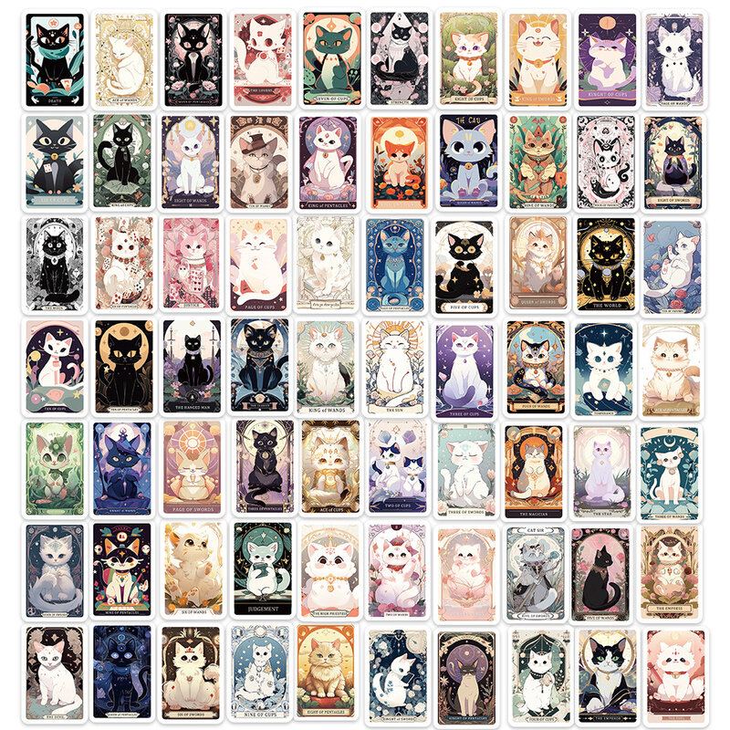 Cute Cartoon Cat Tarot Card Series Adesivos, Graffiti Adesivos, Adequado para Laptop, Capacetes, Decoração Desktop, Brinquedos DIY, 78Pcs