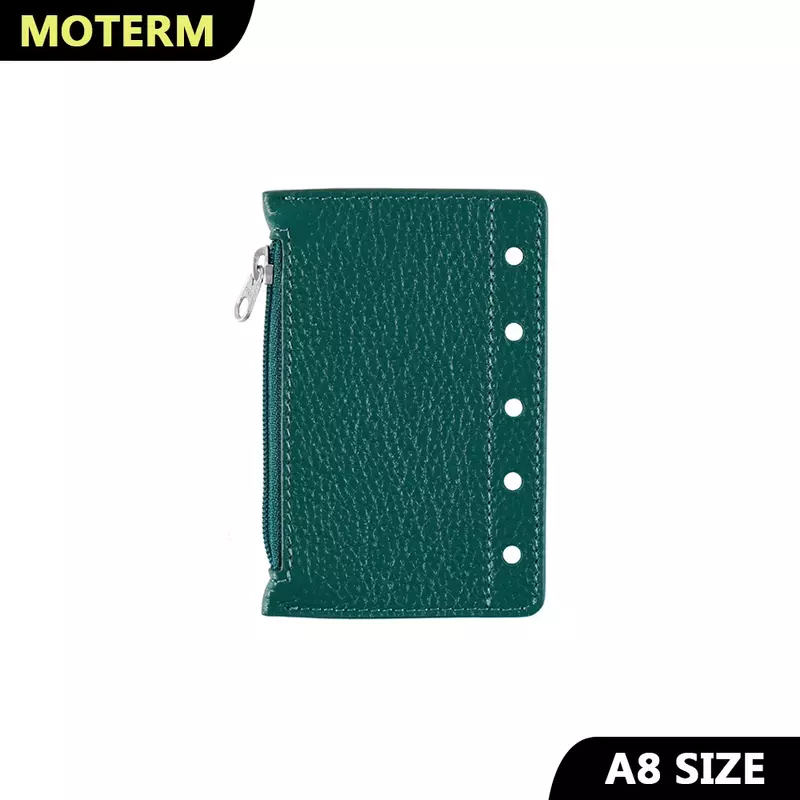 Moterm Zipper Flyleaf for A8 Size Ring Planner Genuine Pebbled Grain Leather Divider Coin Storage Bag Notebook Accessory