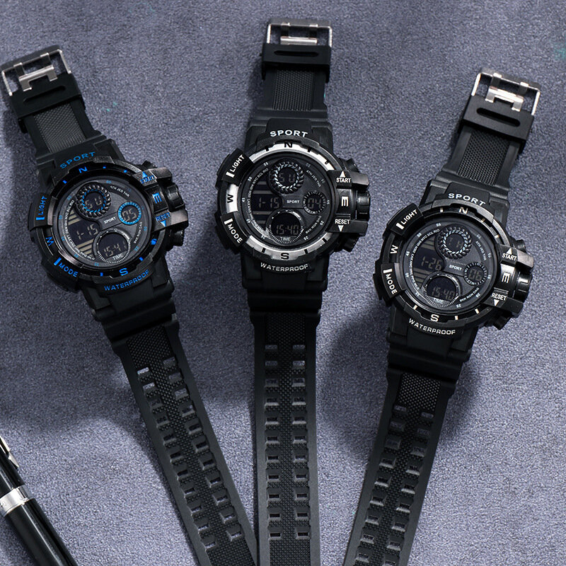 남성용 군사 디지털 시계, 야외 남성용 스포츠 시계, 방수 발광 크로노 그래프, 학생 전자 손목 시계