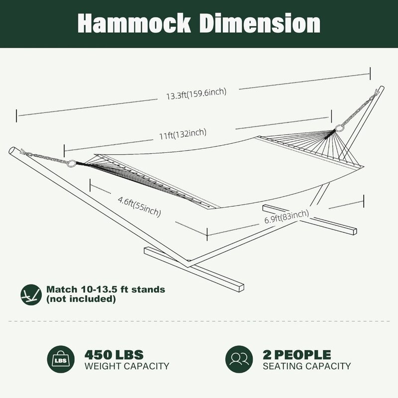 Double Quick Dry Folding Hammock para Pátio, 13 pés, Barra de aço escondida, portátil, duas pessoas, Camping