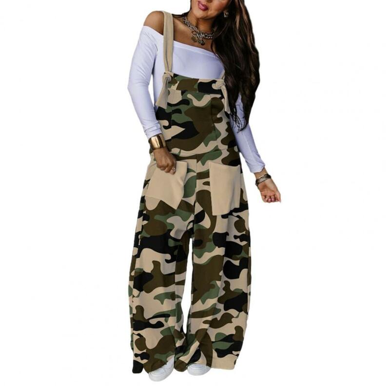 Jumpsuit Wide Leg Loose Sleeveless Camouflage Print Color Matching Lace-up Strap Pockets Casual Full Length Jumpsuit