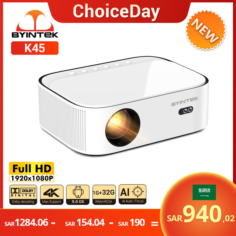 Byintek K45 Ai Auto-Focus Smart Android Wifi Full Hd 1920X1080 Lcd Led Video Home Theater 1080P 4K Projector