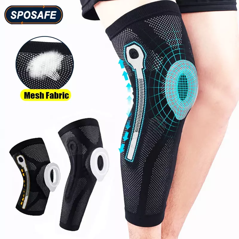 Rodillera deportiva para alargar las piernas, tejido transpirable, compresión antideslizante, soporte de piernas con anillo de silicona grueso Unisex