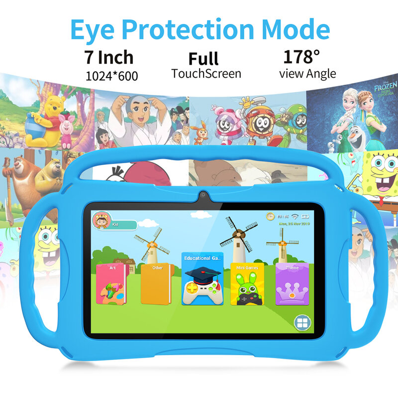 Tablette PC Android 13 pour enfants, édition Wi-Fi, 4 Go de RAM ,64 Go de stockage Dean, logiciel dos installé avec étui Verde, 7.0 pouces