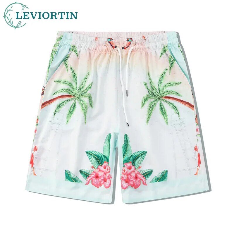 Männer Designer Kleidung Outfit Hawaii Hemd & Shorts Luxus 2 Stück Set Herren Urlaub tropischen Pflanzen druck Kurzarm hemden