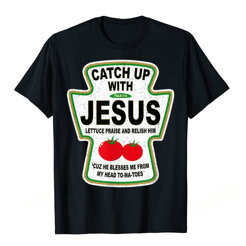 Повседневные Универсальные мужские и женские футболки Гранж Кристиан с принтом Иисуса кетчупа в стиле Харадзюку