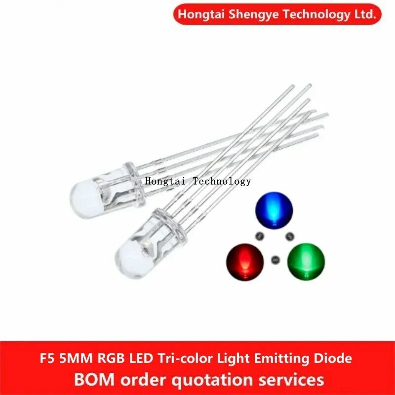 ไฟ LED RGB 5มม. แบบแคโทดทั่วไป/แบบขั้วบวกทั่วไปไฟ LED สีแดงสีน้ำเงินและเขียว F5ไฮไลท์แบบกระจาย/โปร่งใส