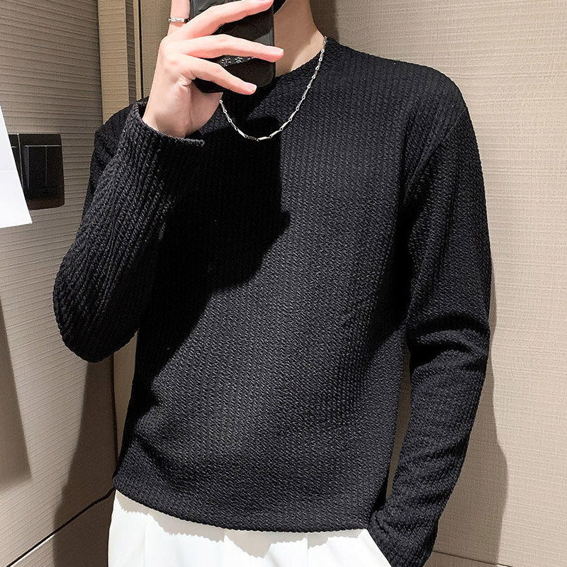 Spring Autumn New Solid Color Fashion Long Sleeve Sweatshirts Man High Street Casual Loose Waffler Pullovers Comfortable Tops