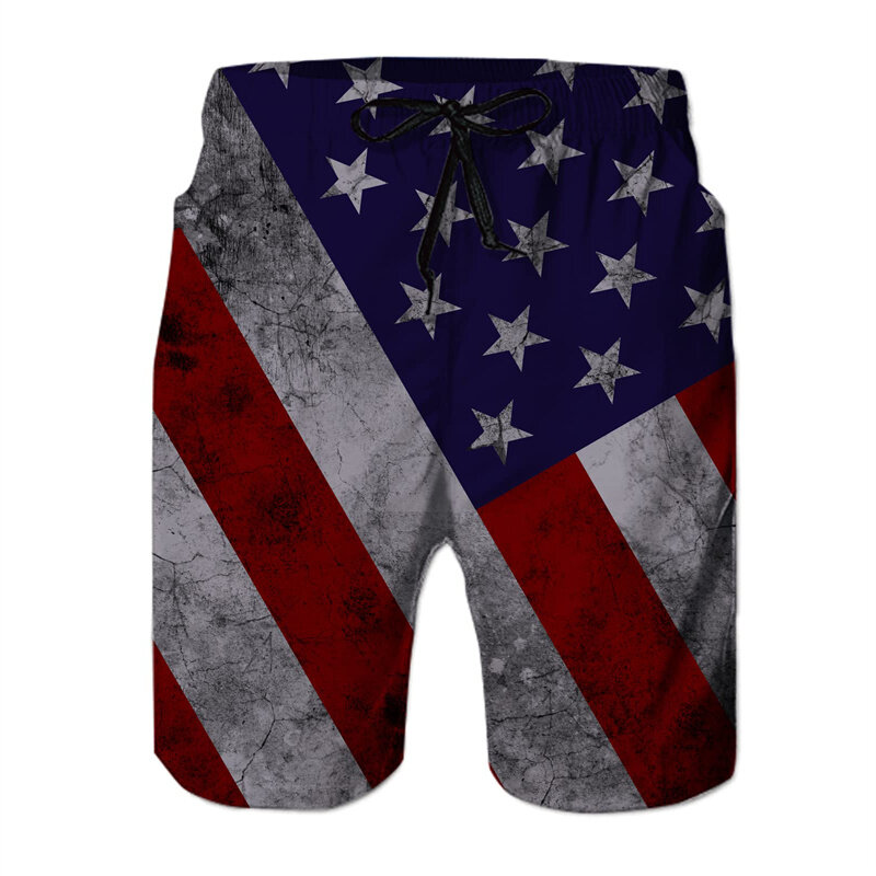 Retro USA Flag 3d Print Beach Shorts Men Boys Summer Surf Board Shorts Street Short Pants Casual Drawstring Swimming Trunks