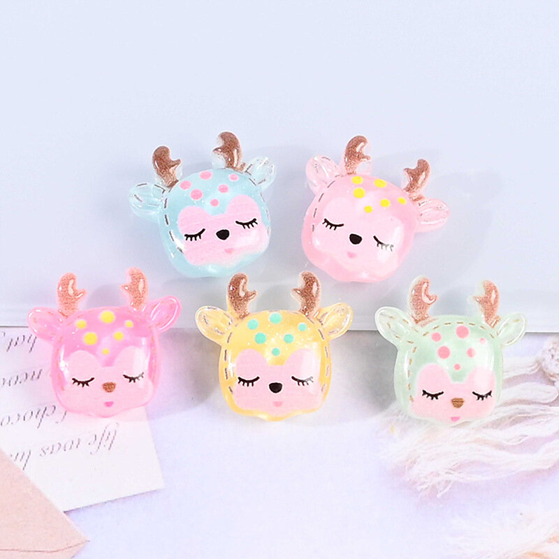 10pcs Resin Animal Dear DIY Jewelry Craft Material Flat Back Cabochon Decoration Handmade Supply Hair Ornament Slime Accessories