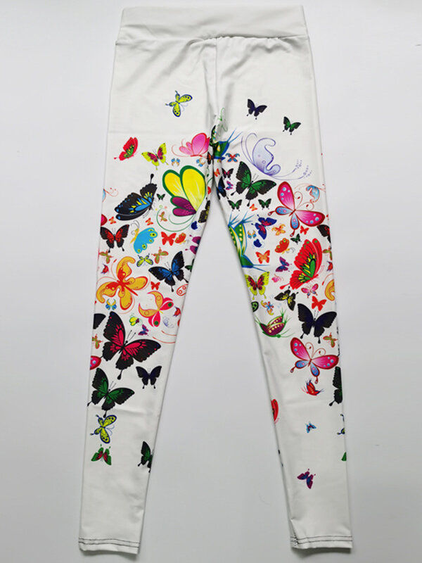 Cintura alta yoga leggings com borboleta impresso para as mulheres, calças esportivas para corrida, fitness e ginásio