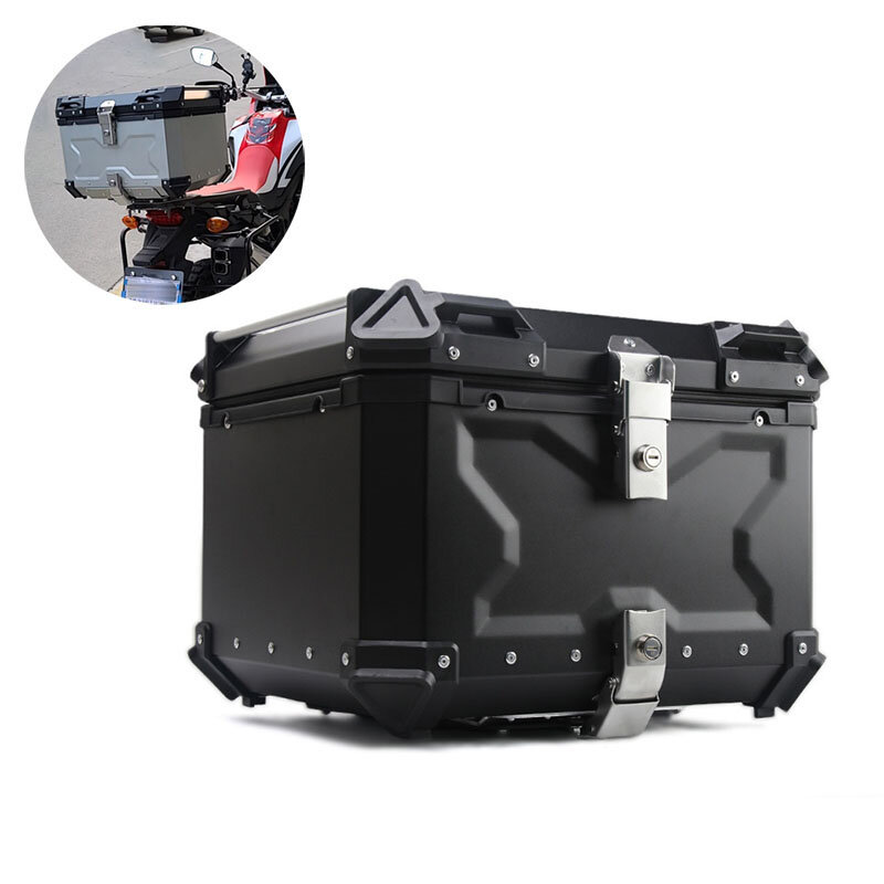 Caja de almacenamiento Universal para maletero trasero de motocicleta, aleación de aluminio, liberación rápida, resistente al agua, 55L