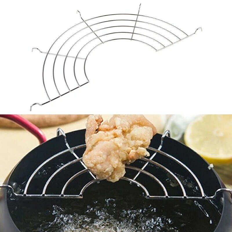 Stainless Steel Setengah Lingkaran Rak Saluran Minyak Rumah Baking Minyak Goreng Filter Tetes untuk Tempura goreng Makanan (9