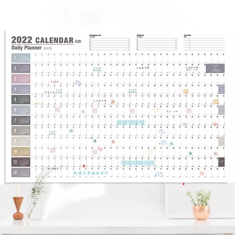 Kalender 2024 lembar perencana jadwal harian sederhana untuk melakukan daftar menggantung tahunan mingguan perencana tahunan Agenda kantor