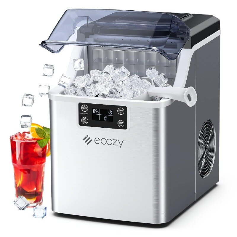 ecozy Countertop Ice Makers, 45lbs Per Day, 24 Cubes Ready in 13 Mins, Stainless Steel Housing, Auto Self-Cleaning Ice Maker