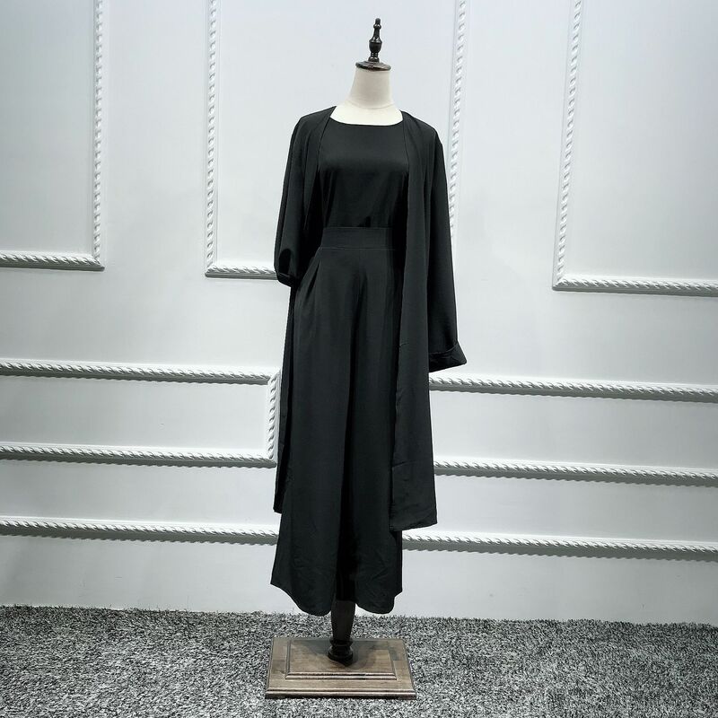 Модный однотонный Комплект из трех предметов, мусульманское кимоно, Женский комплект из двух предметов, Дубай, Турция, ИД, исламский удобный женский костюм