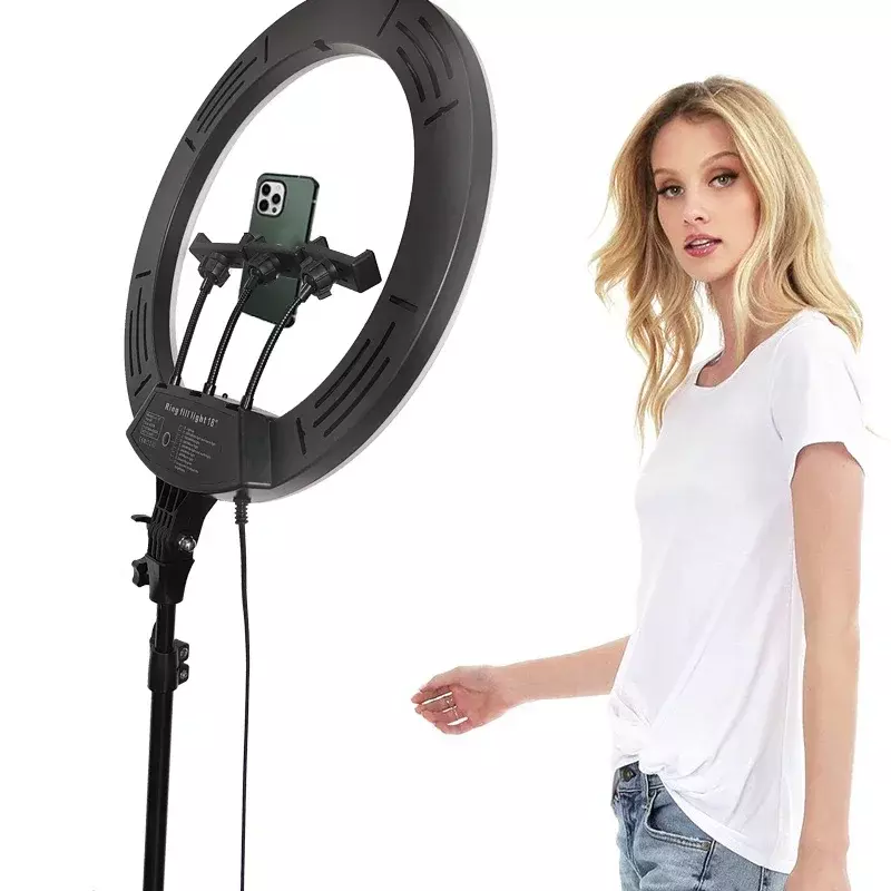 Anillo de luz LED para Selfie, lámpara de relleno con pantalla táctil de 45CM, 18 pulgadas, para maquillaje, iluminación de fotografía