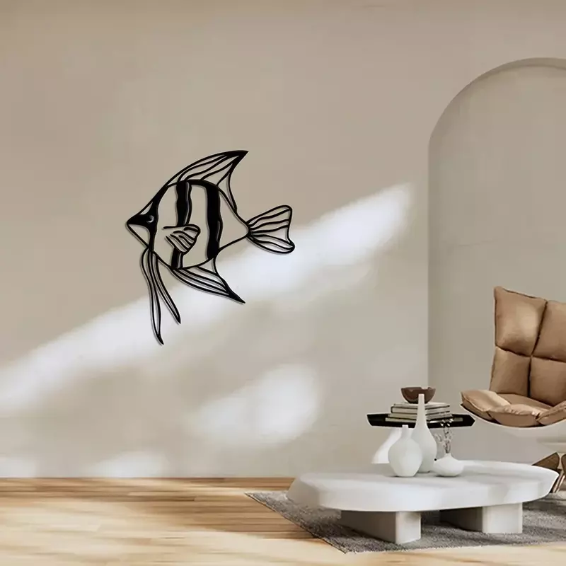 Art mural nautique de poisson en métal, décor à la maison d'école de poisson, ornement de mur, décor à la maison intérieur unique, au-dessus du lit
