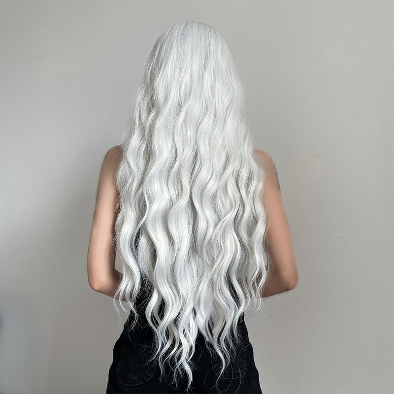 Длинный парик в виде водной волны с челкой, белый красочный шелковистый парик для косплея для женщин, ежедневное использование, натуральные мягкие синтетические волосы, термостойкий