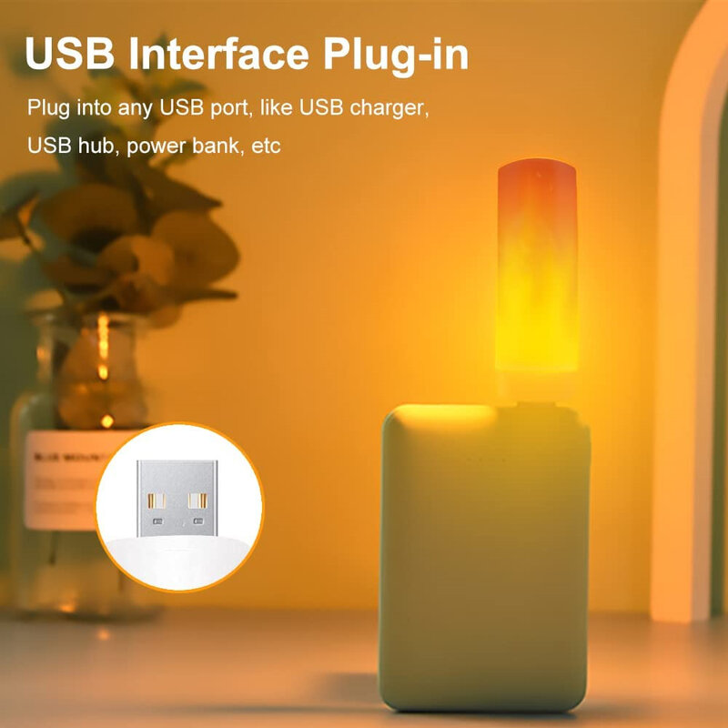 Portable Flameless Candle Night Light USB Interface Plug-in LED Flame Light  Atmosphere Lamp For Home Room Party Garden Camping