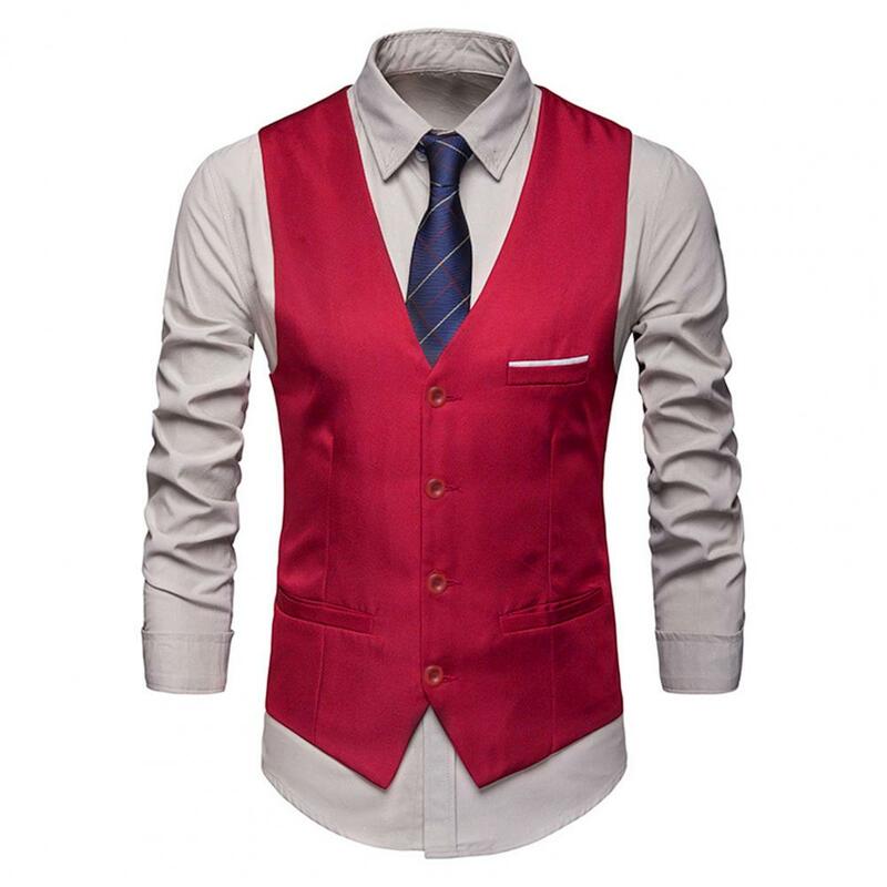 Heren Pak Vest Formeel Zakelijk Vest Mouwloos Slim Fit V-Hals Vest Met Anti-Rimpel Zijdeachtige Stof Single-Breasted