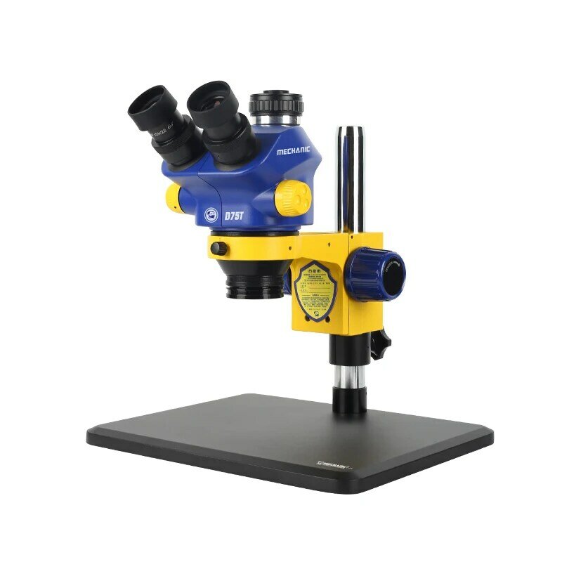 Microscopio estéreo Trinocular mecánico, D75T-B11, pantalla HD, zoom continuo Industrial 7X 50X para inspección de placa base PCB