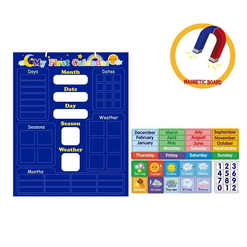 Calendario giornaliero magnetico per bambini calendario magico semplice per bambini 2022 stazione meteorologica per bambini Set di calendari per aule giocattolo per l'apprendimento prescolare
