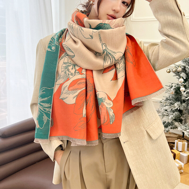 Cashmere caldo nuovo Design Poncho sciarpa lusso stampa floreale Pashmina inverno viaggio scialle avvolge stole Bufanda Blanker echarge