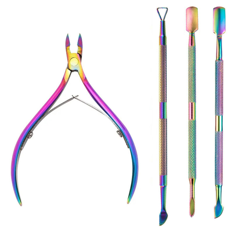 4 Pcs/Set Professional Stainless Steel Nail Cutter Scissor Nippers Muti Function Cuticle Pusher Remover Nail Care Manicure Kits