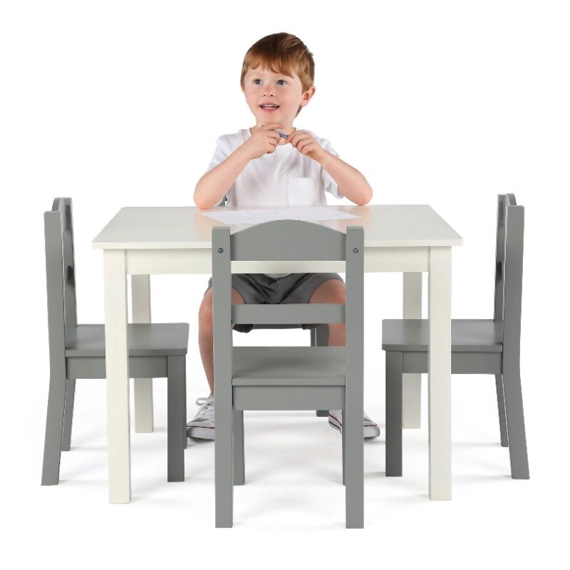 Humble Crew Springfield Set tavolo e sedie per bambini in legno da 5 pezzi in bianco e grigio, dai 3 anni in su