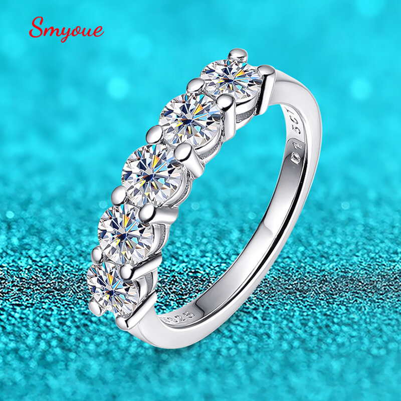 Smyoue White Gold D Color 4mm Moissanite Ring for Women 1.5CT Stone Match Diamond Wedding Band Bride S925 Sterling Silver GRA