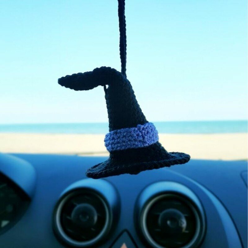 Halloween Handmade Witch Hat Car Hanging Pendant, Decoration Car Decor, Witch Charm, Rearview Mirror, Door and Window